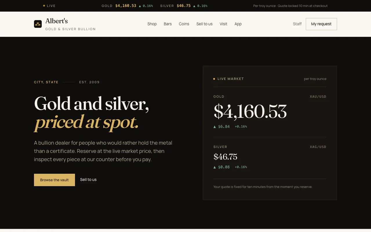 Albert's Gold and Silver, live site