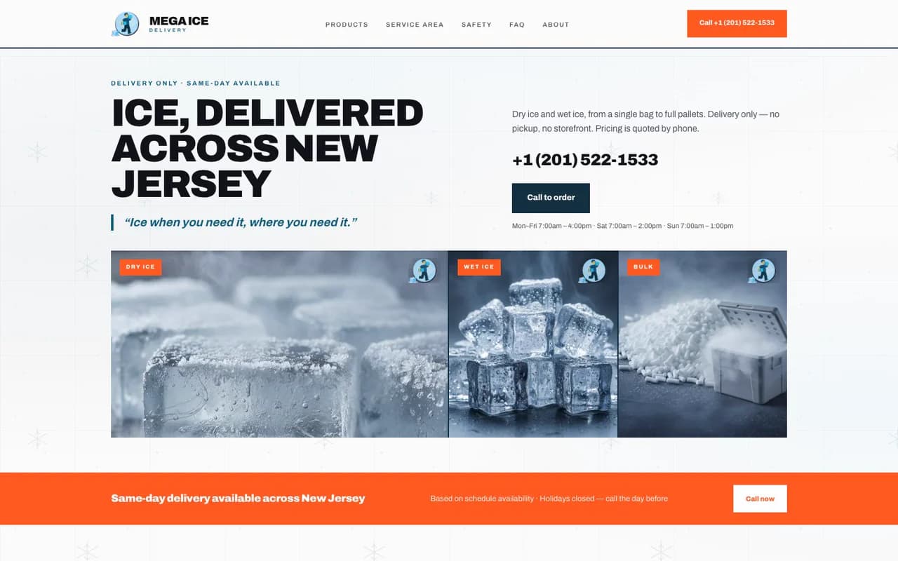 Mega Ice Delivery, live site